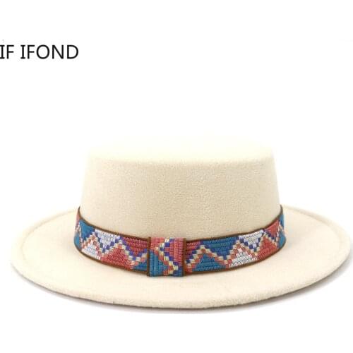 2021 Autumn Winter New Men Women High Quality Wool Flat Top Hat Wide Eaves Felt Fedoras Hat Simple Church Derby Hat