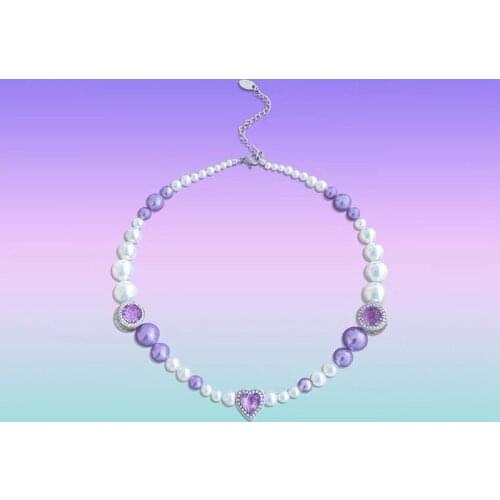MENGJIQIAO Fashion Elegant Purple Pearl Heart Choker For Women Ladies Fashion Rhinestone Necklace Party Jewelry Gifts