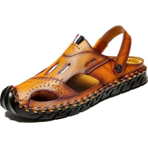 VastWave Summer Cow Leather Mens Sandals Beach Shoes Handmade Outdoor Casual Sandals Shoes Man Soft Luxury Hollow Sandalias