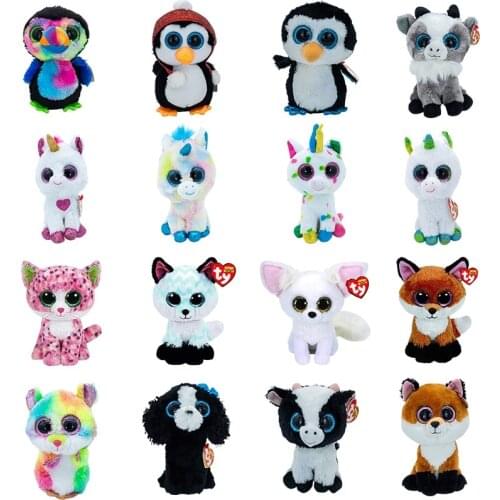 Ty Beanie Big Eyes Plush Animal Soft Doll Unicorn Giraffe Soft Stuffed Toys Penguin Bat Cat Dog Boy Girl Christmas Gift 15cm