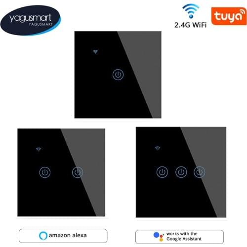 Yagusmart Tuya WiFi Smart Switch EU Wall Light Switch No Neutral Voice Control via Alexa Google Home APP Control