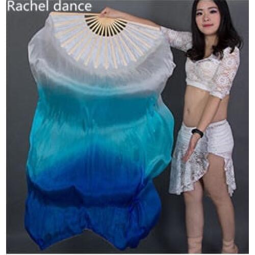 Wholesale dyed 100% pure natural silk fan veils for belly dance sexy 180 cm long silk fan for dancer show on the stage A pair