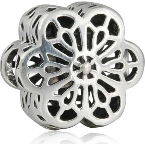 Spring Newest 925-Sterling-Silver Openwork Floral Daisy Lace Charm Beads Fit Pandora Bracelet Diy Women Fine Jewelry