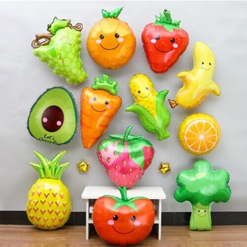 1pcs Fruits Vegetables Balloon Summer Party Decoration Strawberry Pineapple Watermelon tropical fruit helium ball Hawaiian Decor