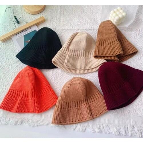2021 Korean handmade knitted hat retro fashion children fisherman hat wool elastic basin hat autumn and winter boys and girls