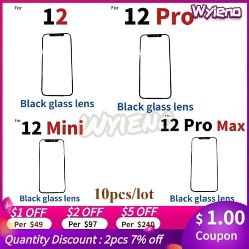 Wyieno Cover On Digitizer LCD Sensor Panel For Iphone 12 / 12 pro / 12Pro max / 12 mini Front Touch Screen Glass lens 10pcs/lot