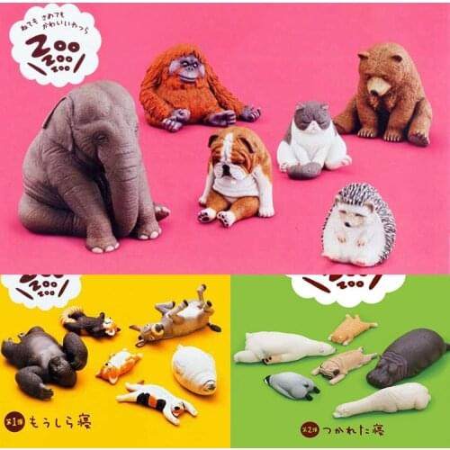 Japanese Original Capsule sleeping zoo animal Hedgehog Hippo Elephant Pug kangaroo orangutan Seal gashapon figure Toys
