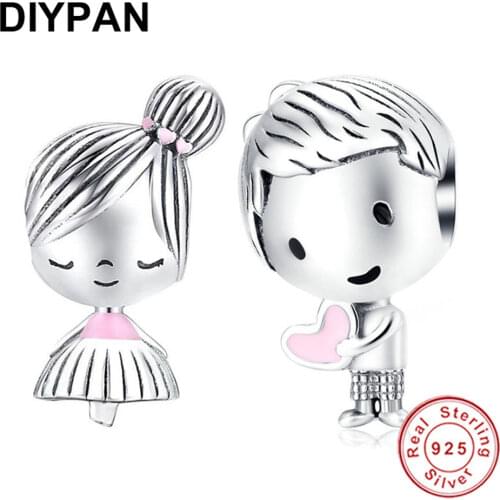 Real 925 Sterling Silver Boy and Girl Charm Fit Original Pandora Bracelet Charms 925 Sterling Silver Jewelry Women Berloque