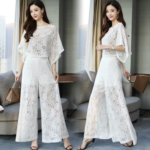 Mother of The Bride Pant Suits Lace Tops Wide Leg Trousers Plus Size Women Pantsuits Formal Wedding Guest Wear 2 Two Piece Set