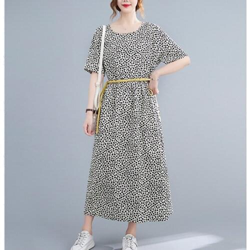 2021 New Arrival Print Floral Black Loose Summer Dress Draw String Slim Office Lady OL Work Dress Thin Soft Women Casual Dress