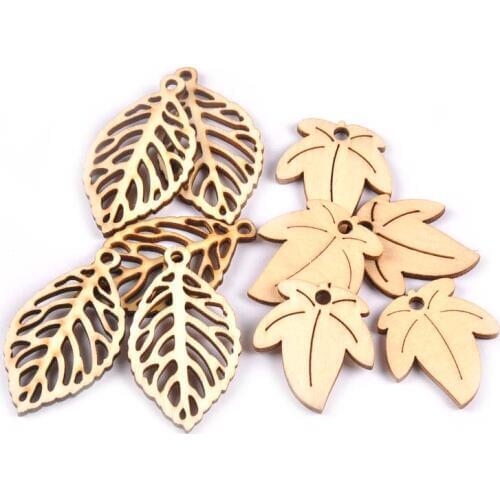 20pcs Natural Leaf/leaves Pattern Wood Craft Scrapbooking Wooden Ornaments DIY For Home Decoration Handmade Embellishment M1874
