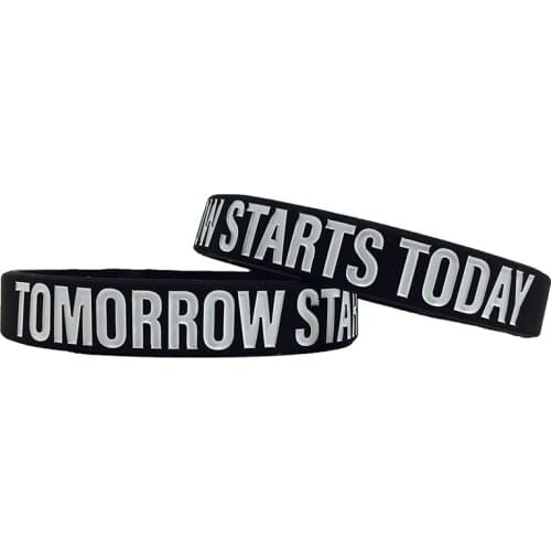 300pcs Motivational TOMORROW STARTS TODAY Silicone Bracelets Rubber Wristbands Free Shipping by DHL