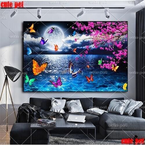 5D DIY Diamond Painting Butterfly Plum Blossom Moon Lake Hot selling home art cross stitch diamond embroidery mosaic Decoration