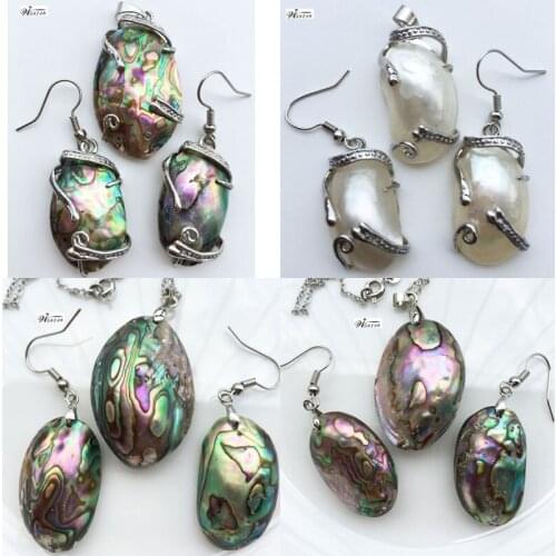 Free shipping NEW Fashion New Zealand Abalone Shell Pendant Earrings Set WB705