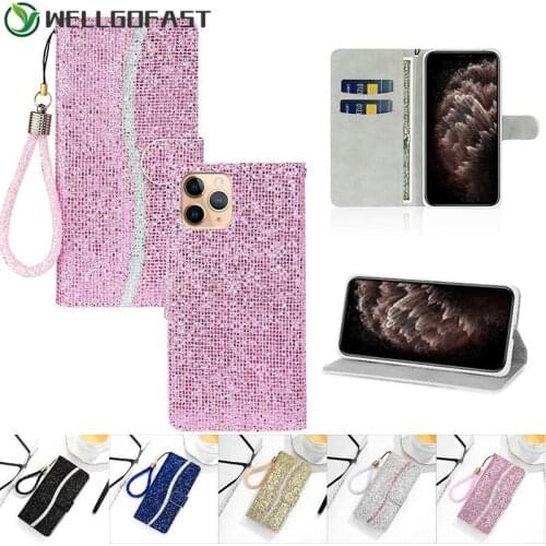 Glitter Sequin Leather Flip Case for iPhone 11 Pro Max Wallet Phone Cases iPhone 12 Mini SE XS Max XR X 6S 7 8 Plus Cover Coque