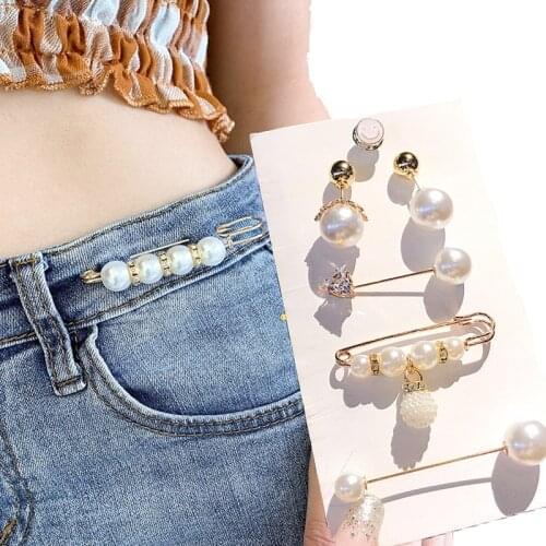 Brooch Set Clothing Brooches for Women Pearl Lapel Pin Sweater Dress Jeans Fixed Waistband Brooch Pins Badge Buckle Accessories