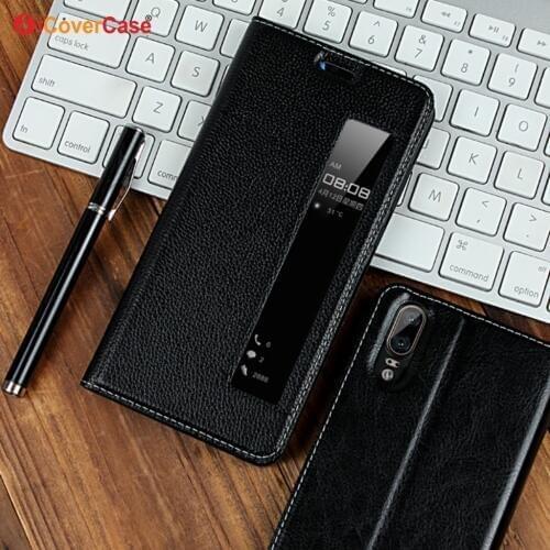 Luxury Real Genuine Leather Case For Huawei P20 Pro Smart Cover Magnetic Smart Sleep Flip Case For Huawei P20 Visual Window Case