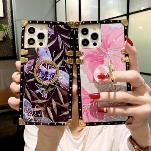 Luxury Plating Butterfly Flowers Phone Case For iPhone 12 Mini 11 Pro Max SE2 7 8 Plus 12Pro XS Max X XR Ring Holder Soft Cover