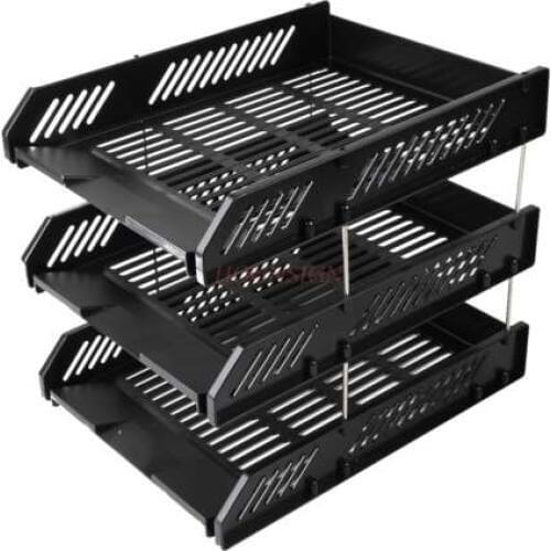 File Block Three-layer Plastic File Box Archive Organizing Information Storage Shelves Folders Office Supplies