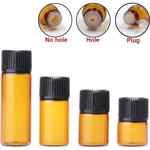 100pcs 1ml Liquid Perfume Sample Amber Glass Bottle with Orifice Reducer and Cap Small Essential Oil Clear Vials