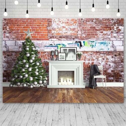 Avezano Backdrop Merry Christmas Tree Winter Fireplace Candle Brick Wall Photography Background Photo Studio Photozone Photocall