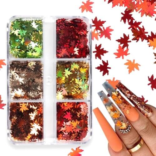 Holographic Maple Leaf Nail Art Sequin Jewelry Super Thin Autumn Leaves Nail Accessories Kit for DIY Manicure Design Decoration