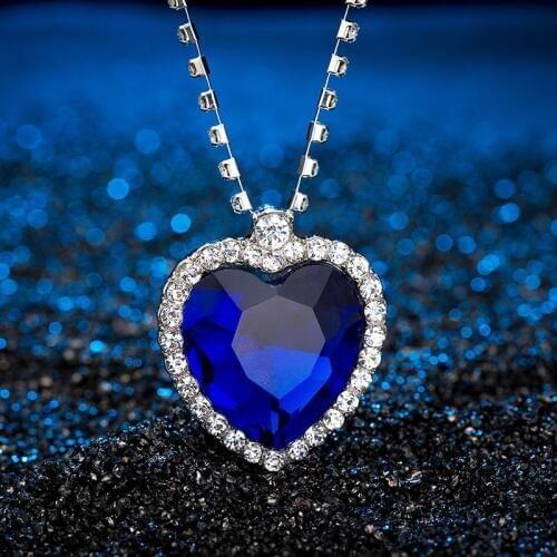 Crystal Pendant Heart Necklace Classic Titanic Ocean Crystal Heart Pendant Necklace Rhinestone Lover Gift