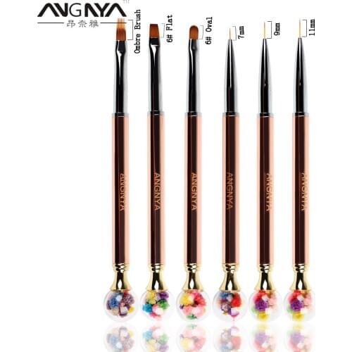 ANGNYA Nail Art Acrylic UV Gel Extension Builder Metal Handle Painting Brush Dried Flower Ball Decora Lines Liner Drawing Pen