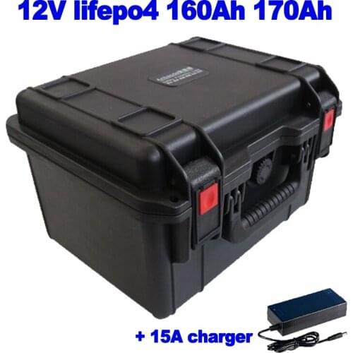 Lithium iron phosphate 12v 160Ah 170Ah Lifepo4 battery for home power backup thruster fishing boat EV RV UPS AGV + 15A charger