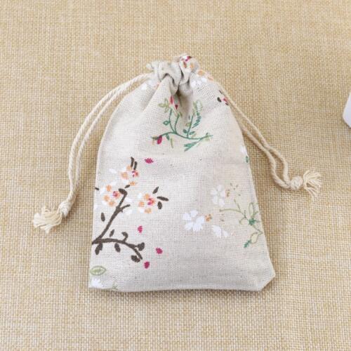 High quality 50pcs/lot Printed Tree Jute Pouch linen drawstring small gift packaging Bag Wedding jewelry packing pouch (10x14cm)