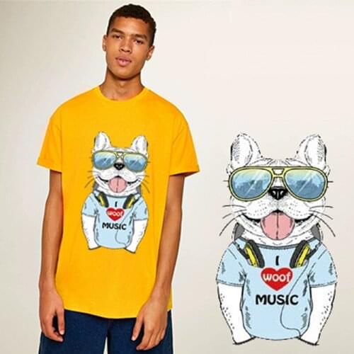 Cute glasses dog Patch T-shirt Dresses Sweater DIY Washable Appliques Heat Transfer Stickers For Clothing Fabric Baby Kids