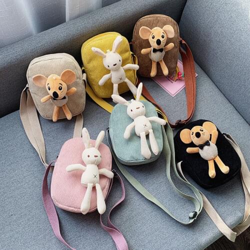 Cute Little Girls Small Coin Purse Corduroy Bunny Mouse Childrens Shoulder Bag Baby Boys Crossbody Bags Princess Accessories