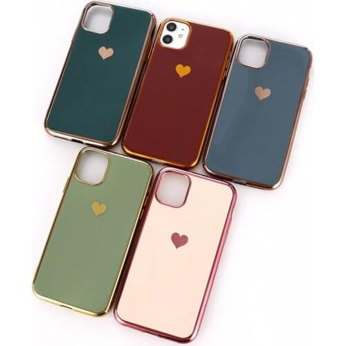 Fashion Electroplated Love Heart Phone Case for iPhone 11 Shiny Plating Candy Color TPU Back Cover for iPhone 6/7/8/XS/MAX