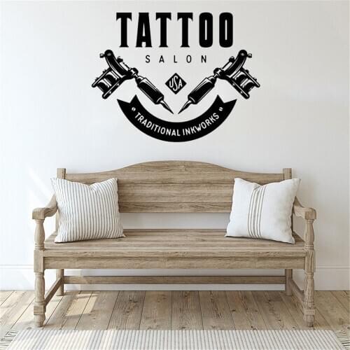Tattoo Salon Logo Wall Decal Studio Sign Vinyl Wallpaper Window Sticker Wall Decor Removable Art Shop Mural DIY PW971