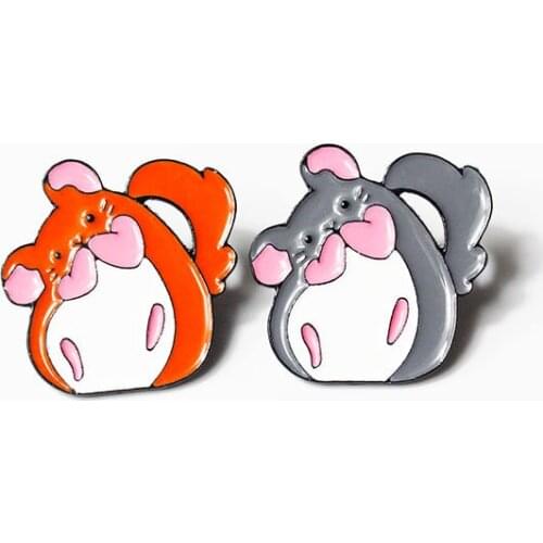 Orange / Gray Cartoon Cat Hamster Enamel Squirrel Brooch Bag Clothes Lapel Pin Sasha Away Badge Cartoon Jewelry Gift For People
