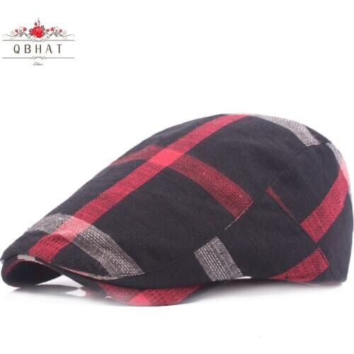 QBHAT Unisex Colored Plaid Cotton Newsboy Caps Hats Flat Ivy Cap Men Women Retro Berets Driving Casquette QB47