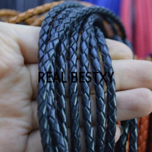 REAL BESTXY 5m/lot 4mm black Black Necklace Bracelet Fitting Round Genuine Cow String Cord Real Leather cords leather rope