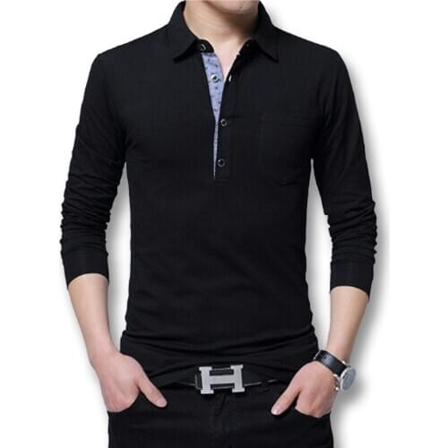 Polo Shirt Men Long Sleeve Casual Cotton Fashion Polo Shirt Men Size 5xl 4XL Slim White BlackTee Tops