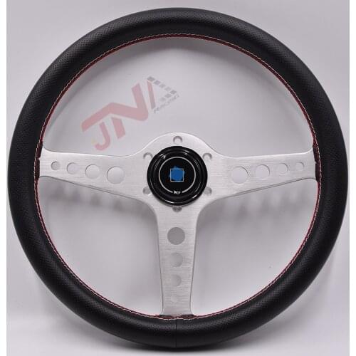 350mm Red line Perforated Leather steering wheel with 4 holes aluminum bracket 14inch turning wheel