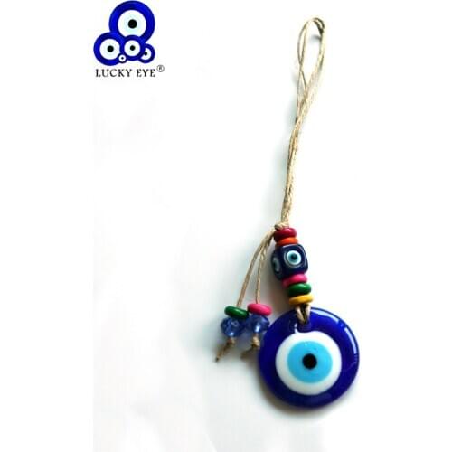 Lucky Eye Glass Blue Turkish Evil Eye Pendant Wall Hanging Colorful Beads Rope Chain Decoration for Home Living Room Car LE593