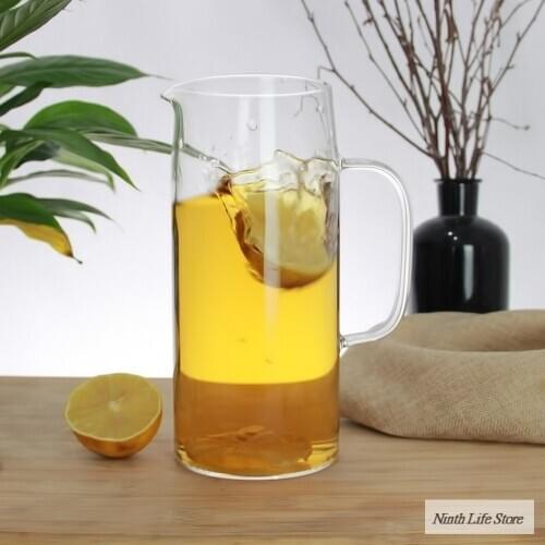 Heat-resistant Glass Jug Straight Body Pot Cold Water Cup Teapot Boiling Water Bamboo Cover Bottle Juice Coffee Tea Supplies
