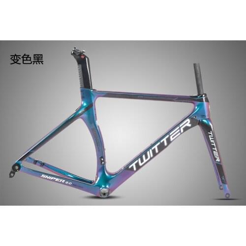 TWITTER Disc Brake Road Bike Frame 18k Carbon Fiber Bicycle Frame Race Cross-country Discoloration Frame + Front Fork + Seatpost