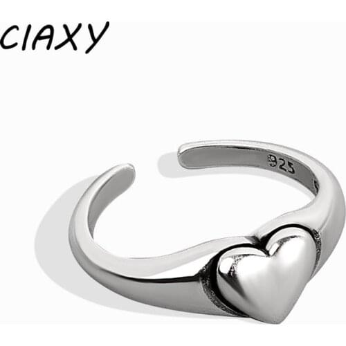 CIAXY 925 Sterling Silver Retro Peach Heart Rings for Women Beautiful Opening Ring 2021 Fashion Thai Silver Jewelry
