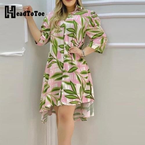 Floral Print Button Design Shirt Dress Women Long Sleeve Casual Daily Midi Work Dress