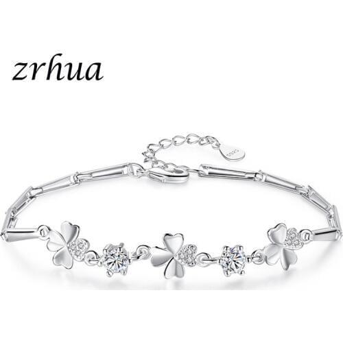 ZRHUA New 925 Sterling Silver Simple Pattern Shape Bracelet for Personality Women Plant Party Jewelry Cubic Zirconia Bijoux