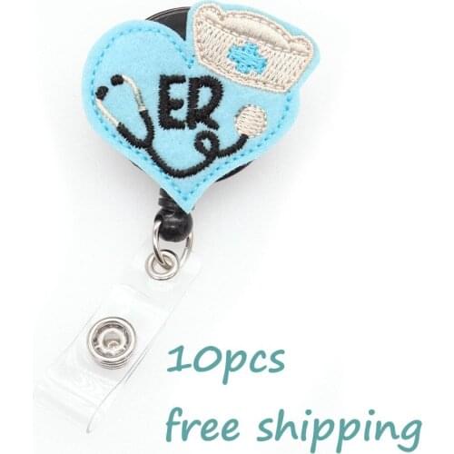 10 pieces/lot free shipping ER stethoscope retractable nurse Felt ID badge card reel