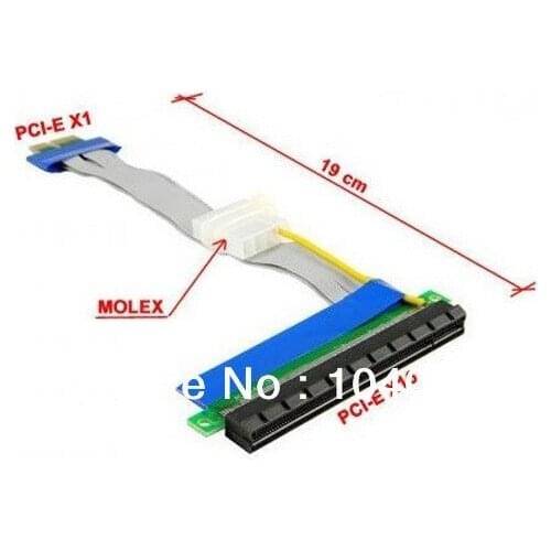 2pcs/lot PCI-E Express 1X to X16 Riser Card Flexible ribbon Extender Cable with molex power supply cable for bitcoin miner