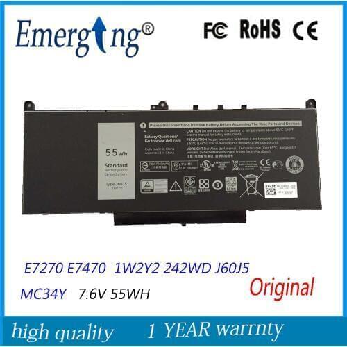 7.6V 55Wh New Original Laptop Battery for Dell E7270 E7470 1W2Y2 242WD J60J5 MC34Y