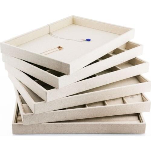 Oirlv White Jewelry Storage Tray Domestic Linen Ring Earrings Necklace Display Bright Color Tray 12/24 Grids