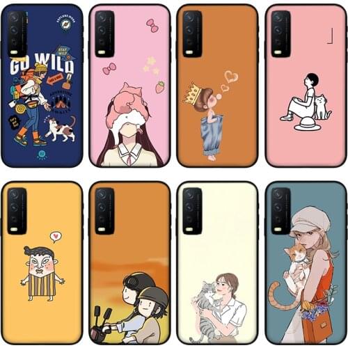 Cat and man Phone case for vivo y30 y50 y53 y52 y31 y53 , Protective silicone case for vivo Y18 Y19 Y15 Y12 Y51 Y85 Y97 Y70s